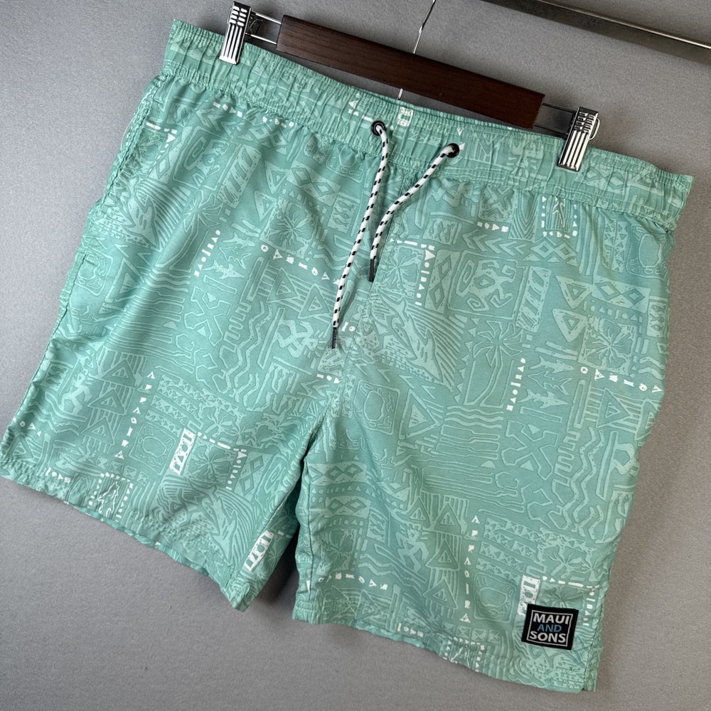 Maui And Sons 80s Retro Surf Style Swim Trunks Pool Shorts Mens Size XL‎ Shark